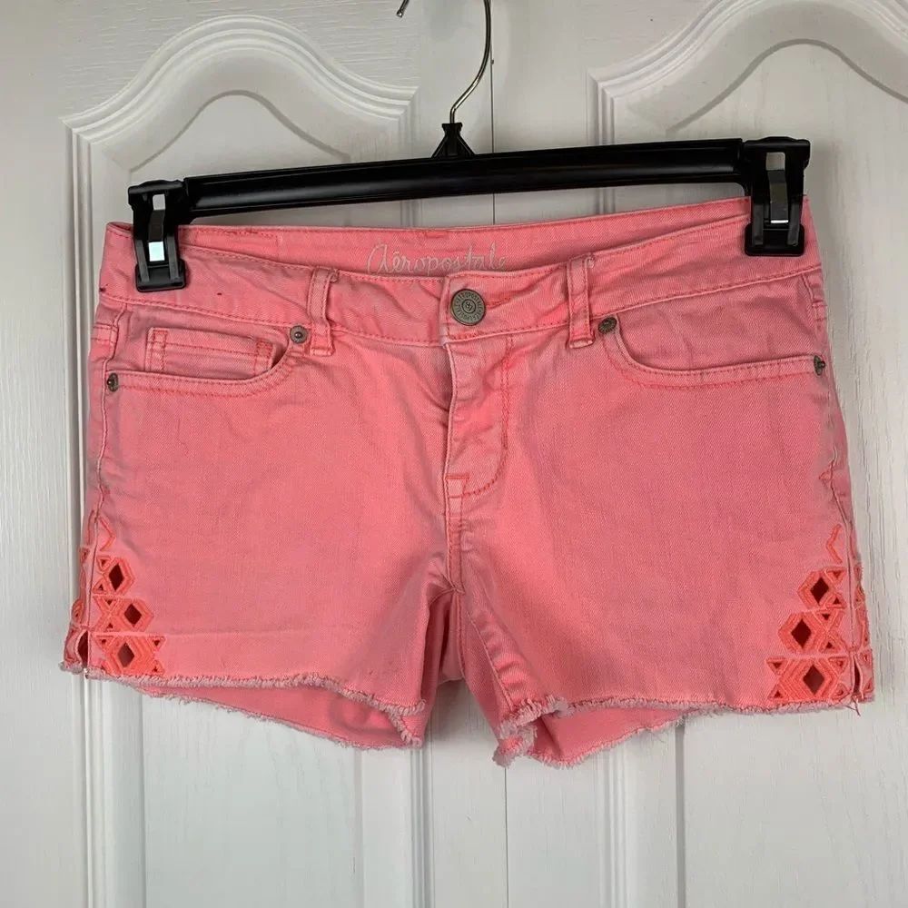 Aeropostale Midi Neon Denim Shorts‎